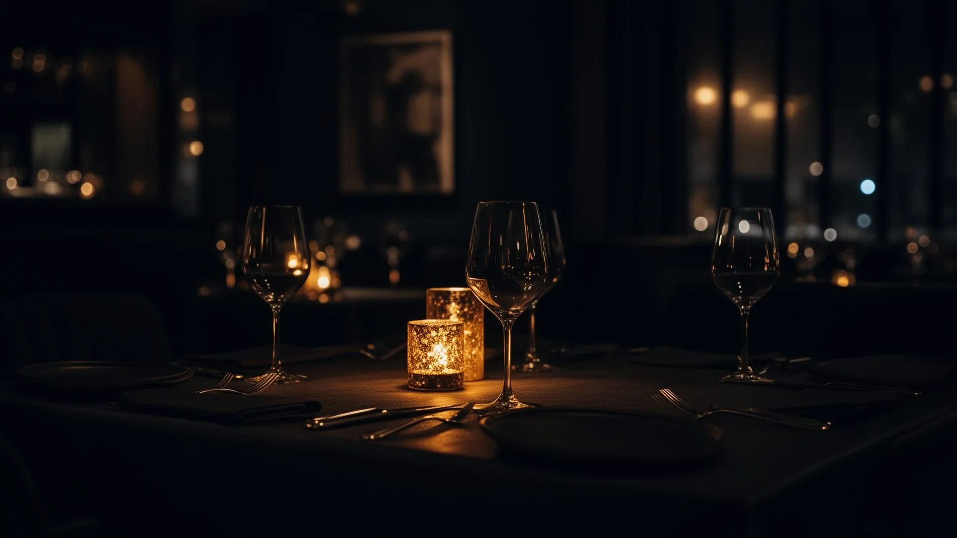 Elegant London restaurant table set with candlelight